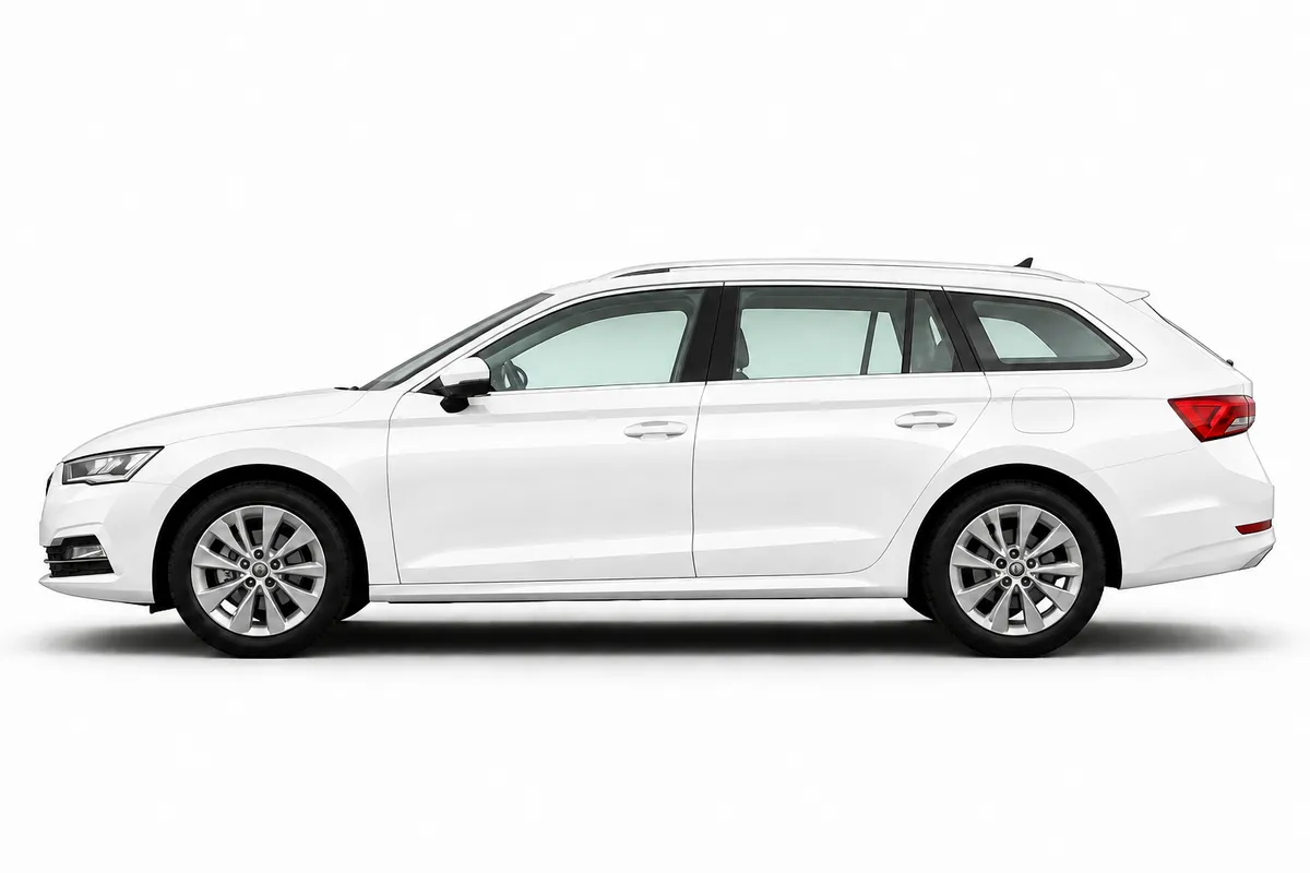 White Škoda estate in side profile